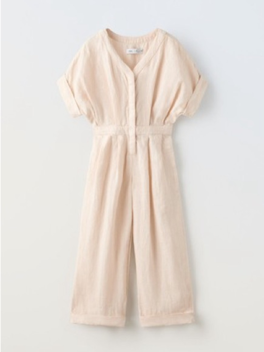 Zara Girls Cream Button-Front Linen Jumpsuit - Size 11/12